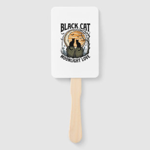 Black Cat Halloween Shirt Vintage Moon Graveyard A Hand Fan