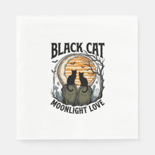 Black Cat Halloween Shirt Vintage Moon Graveyard A Napkin