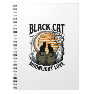 Black Cat Halloween Shirt Vintage Moon Graveyard A Notebook