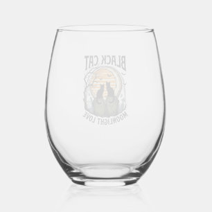 Black Cat Halloween Shirt Vintage Moon Graveyard A Stemless Wine Glass