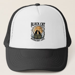 Black Cat Halloween Shirt Vintage Moon Graveyard A Trucker Hat
