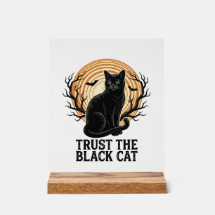Black Cat Halloween Shirt Vintage Spooky Moon Cat Acrylic Sign