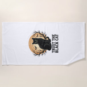 Black Cat Halloween Shirt Vintage Spooky Moon Cat Beach Towel