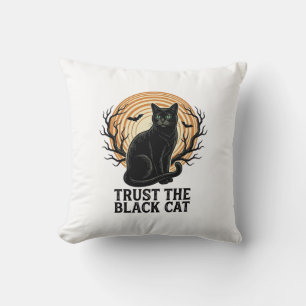 Black Cat Halloween Shirt Vintage Spooky Moon Cat Cushion