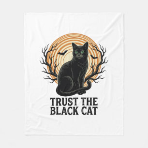 Black Cat Halloween Shirt Vintage Spooky Moon Cat  Fleece Blanket