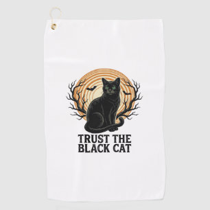 Black Cat Halloween Shirt Vintage Spooky Moon Cat Golf Towel