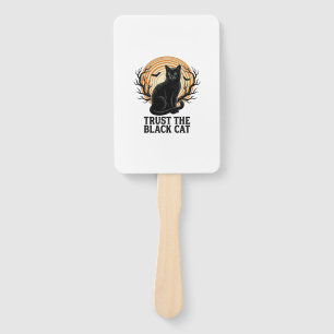 Black Cat Halloween Shirt Vintage Spooky Moon Cat  Hand Fan