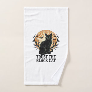 Black Cat Halloween Shirt Vintage Spooky Moon Cat Hand Towel