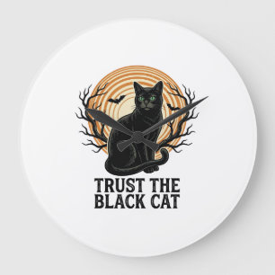 Black Cat Halloween Shirt Vintage Spooky Moon Cat  Large Clock