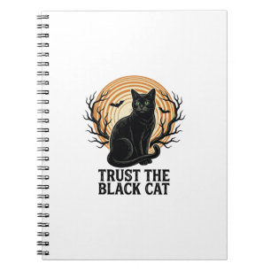 Black Cat Halloween Shirt Vintage Spooky Moon Cat Notebook