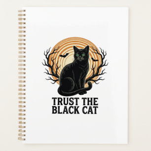 Black Cat Halloween Shirt Vintage Spooky Moon Cat Planner