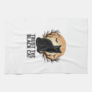 Black Cat Halloween Shirt Vintage Spooky Moon Cat Tea Towel