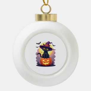 Black Cat Halloween Shirts For Men Women Pumpkin H Ceramic Ball Christmas Ornament