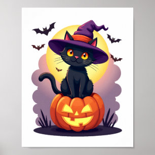 Black Cat Halloween Shirts For Men Women Pumpkin H Poster
