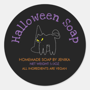 Black Cat Halloween Soap Homemade Business Classic Round Sticker