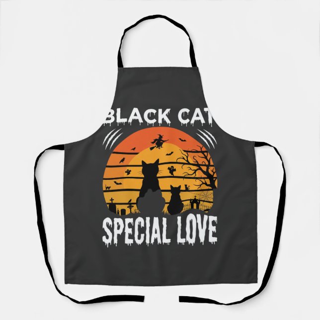Black Cat Halloween Special Love Gothic Design Apron (Front)
