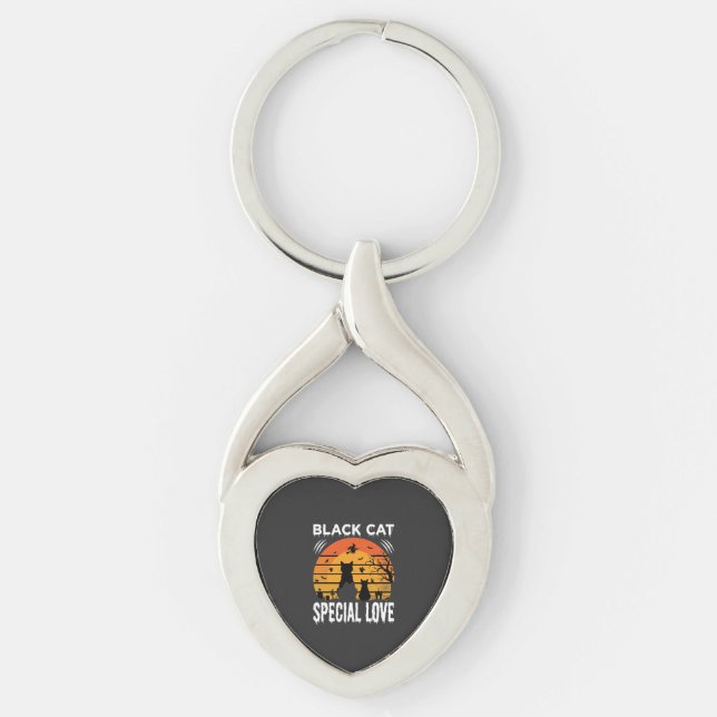 Black Cat Halloween Special Love Gothic Design Key Ring (Front)