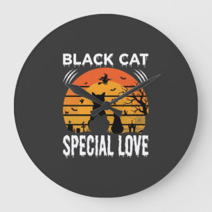 Black Cat Halloween Special Love Gothic Design Large Clock