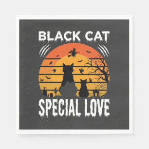Black Cat Halloween Special Love Gothic Design Napkin