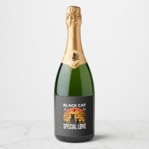 Black Cat Halloween Special Love Gothic Design Sparkling Wine Label