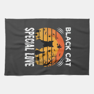 Black Cat Halloween Special Love Gothic Design Tea Towel