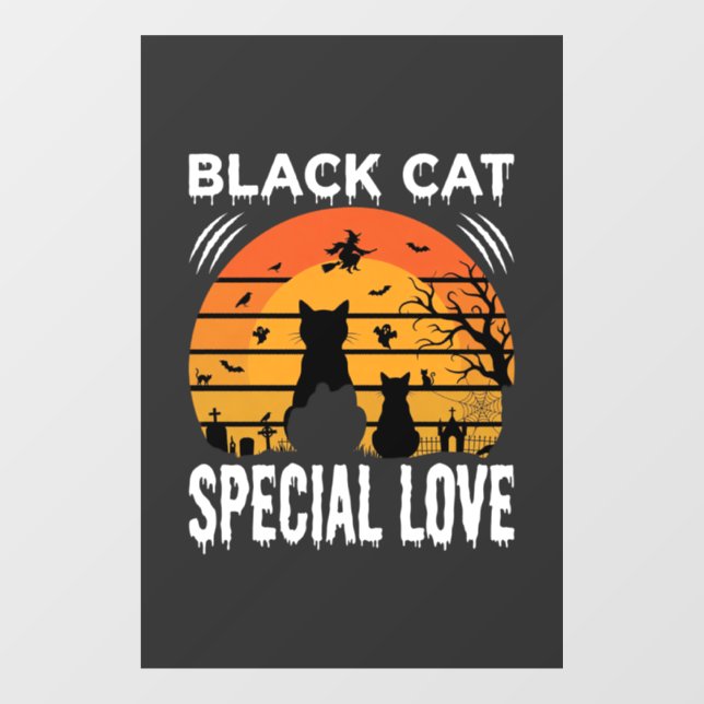 Black Cat Halloween Special Love Gothic Design Window Cling (Sheet)
