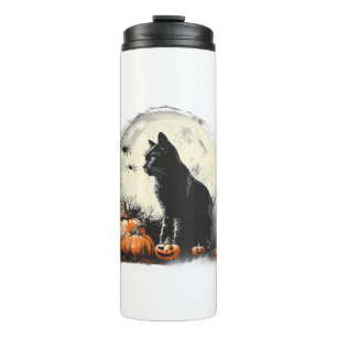 Black Cat Halloween Spooky Moon Artwork Pumpkin Sp Thermal Tumbler