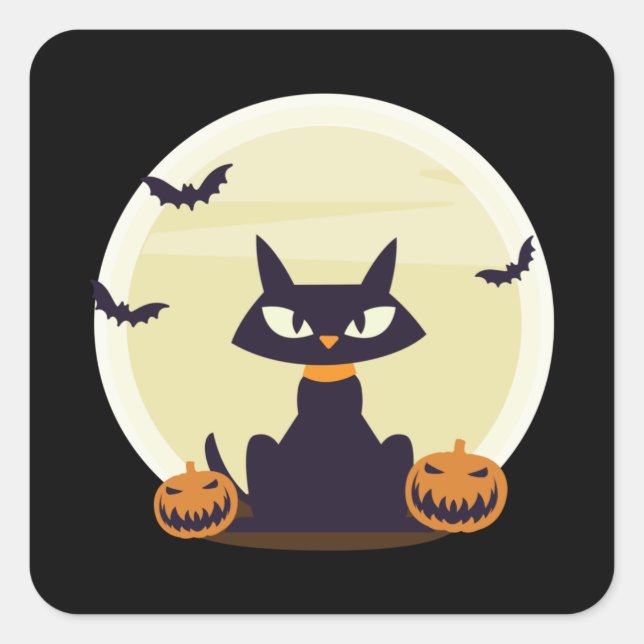Black Cat Halloween Square Sticker (Front)