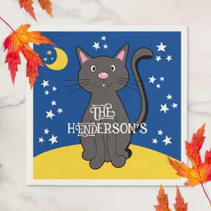 Black Cat Halloween Stars Moon Cute Kids Napkin