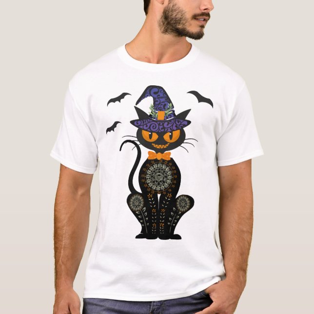Black Cat Halloween T-Shirt (Front)