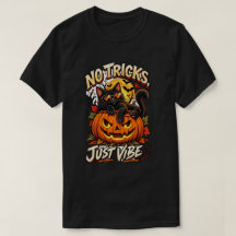 Black Cat Halloween T-Shirt – No Tricks Just Vibes