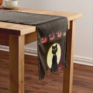 Black Cat Halloween Table Runner