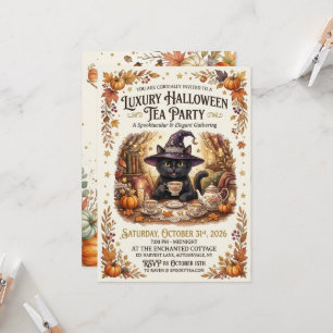 Black Cat Halloween Tea Party Invitation 2026 Prin