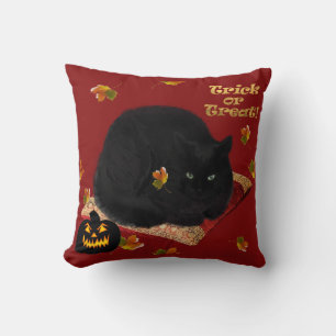 Black Cat Halloween Throw Pillow