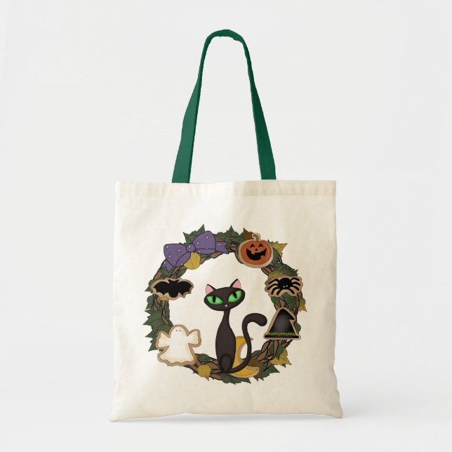 Black Cat Halloween Tote Bag (Front)