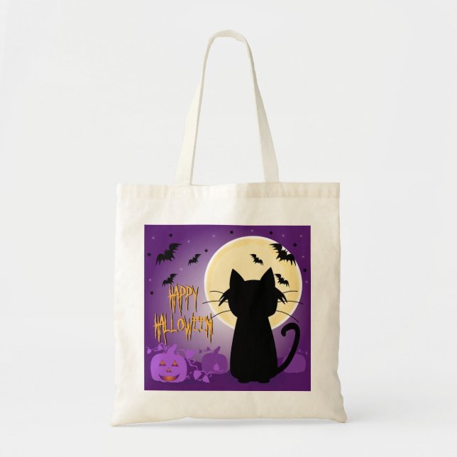 Black Cat Halloween Tote Bag (Front)