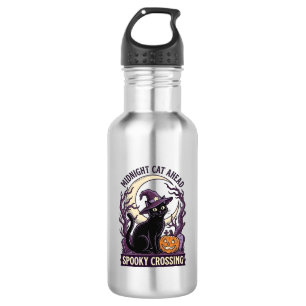 Black Cat Halloween Vintage Engraving Pumpkin Cat 532 Ml Water Bottle