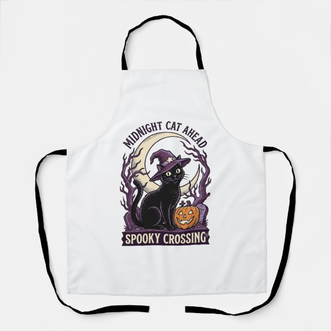 Black Cat Halloween Vintage Engraving Pumpkin Cat  Apron (Front)