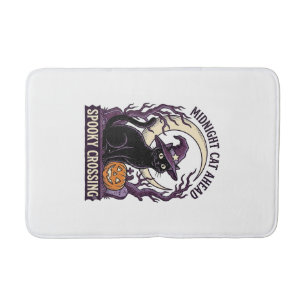 Black Cat Halloween Vintage Engraving Pumpkin Cat Bath Mat