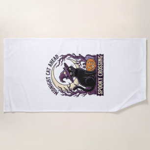 Black Cat Halloween Vintage Engraving Pumpkin Cat Beach Towel