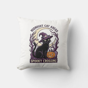 Black Cat Halloween Vintage Engraving Pumpkin Cat Cushion
