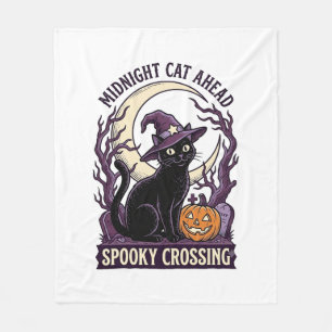 Black Cat Halloween Vintage Engraving Pumpkin Cat Fleece Blanket