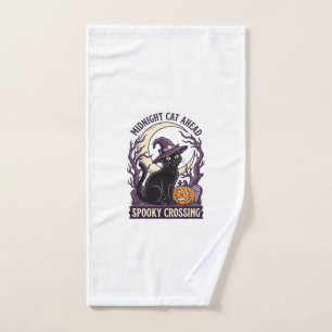 Black Cat Halloween Vintage Engraving Pumpkin Cat Hand Towel