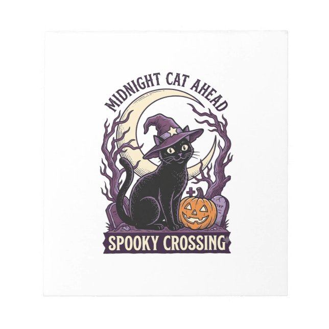 Black Cat Halloween Vintage Engraving Pumpkin Cat  Notepad (Front)