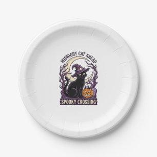 Black Cat Halloween Vintage Engraving Pumpkin Cat Paper Plate