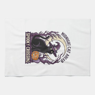 Black Cat Halloween Vintage Engraving Pumpkin Cat  Tea Towel