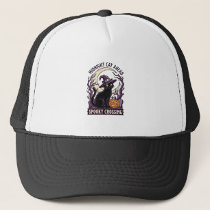 Black Cat Halloween Vintage Engraving Pumpkin Cat Trucker Hat