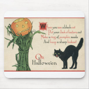Black Cat Halloween Vintage Poem Mouse Mat
