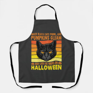 Black Cat Halloween Vintage Pumpkin Graphic Apron