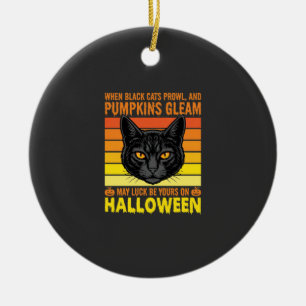 Black Cat Halloween Vintage Pumpkin Graphic Ceramic Tree Decoration